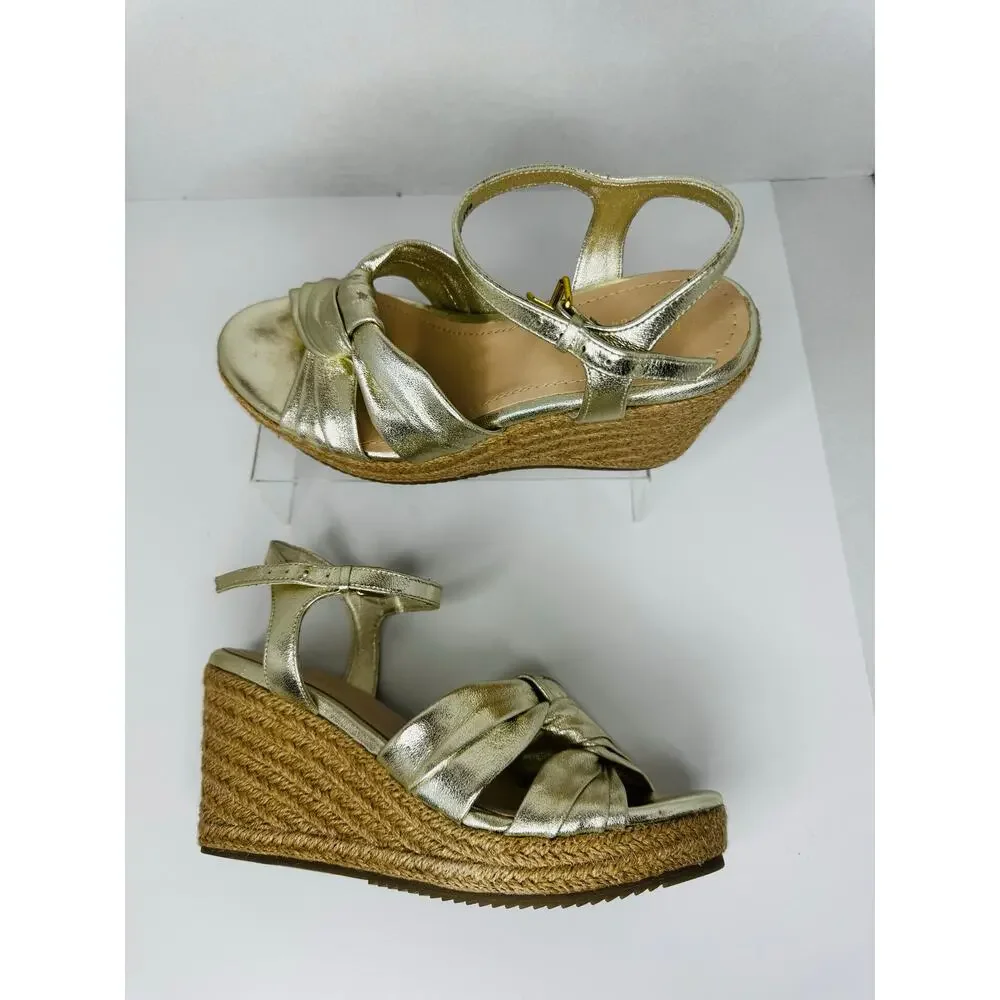 Ted Baker Carda Gold Metallic Espadrille Ankle Strap Wedge Sandals EU 39